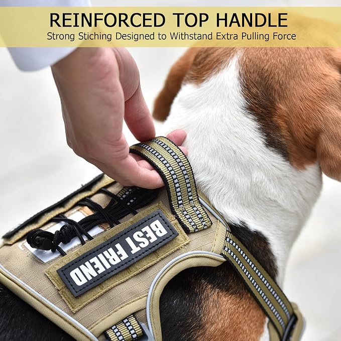 PET MARVEL Tactical Dog Harness for Small Size, No Pull Military Dog Vest with Easy Control Handle, Molle Hoop & Loop, Adjustable Reflective Reinforced Stich for Walking Training, Brown