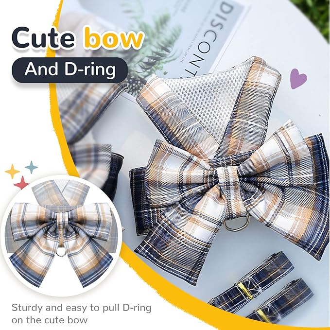 Small Dog Harness with D-Ring, Soft Mesh, Adjustable - Set Includes Harness and Leash for Puppy Girls