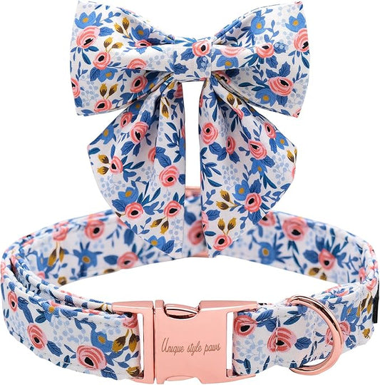 Unique style paws Dog Collar with Tie Adjustable Blue Bowtie Puppy Collars for Small Medium Large Dogs and Cats-S