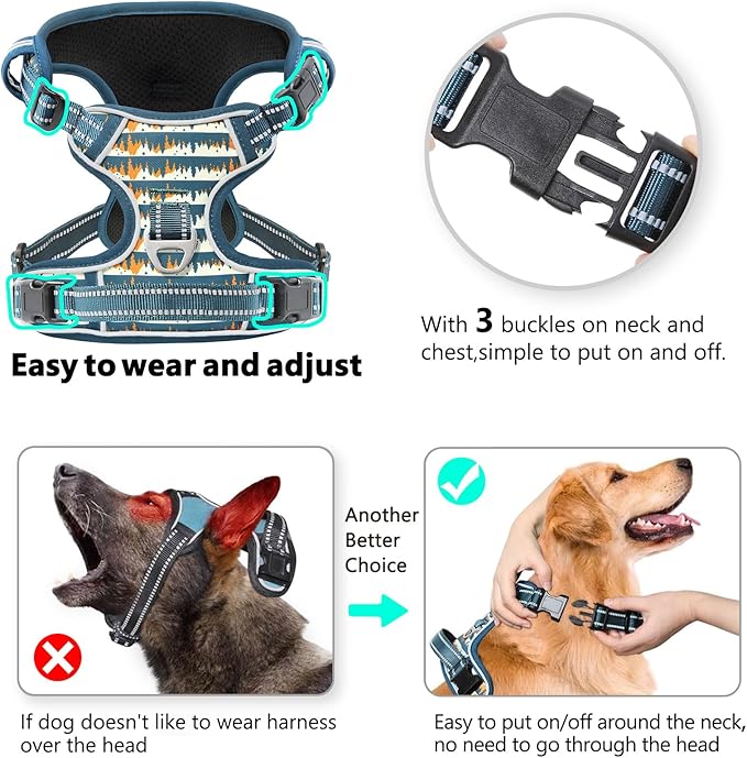 Timos Dog Harness, No-Pull Pet Harness with 2 Leash Clips, Adjustable Soft Padded Dog Vest, Reflective Outdoor Pet Oxford Vest with Easy Control Handle,Sunset Valley, XS