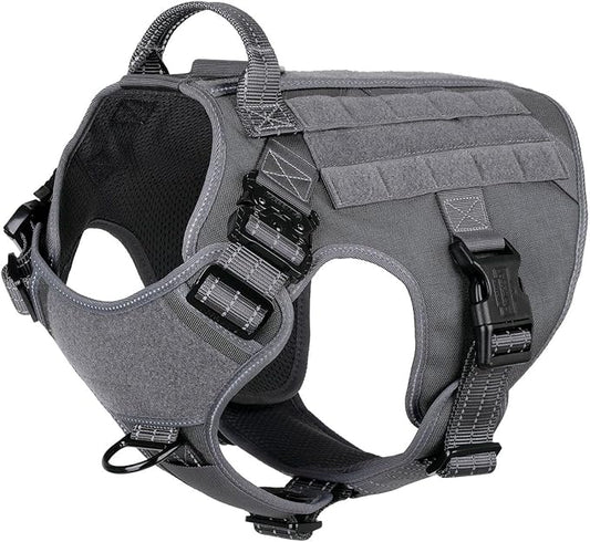 ICEFANG Tactical Dog Harness,Large Size, 2X Metal Buckle,Working Dog MOLLE Vest with Handle,No Pulling Front Leash Clip,Hook and Loop Panel