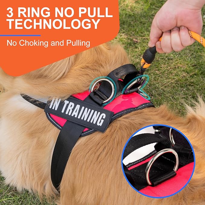 Essential Dog Harness, No Pull Pet Harness with 3 Side Rings for Leash Placement, No Choke, Reflective, Adjustable Pet Vest, Easy On-Off & Improved Control Handle, Training, Walking, Running