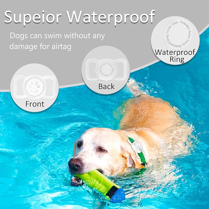 SANKALA Airtag Dog Collar Holder, [1 Pack] Waterproof Dog Airtag Holder, Silicone Full Body Covered Anti-Lost Protective Apple Air Tag Holder for Pet Collar - Fits All Width Collars, White