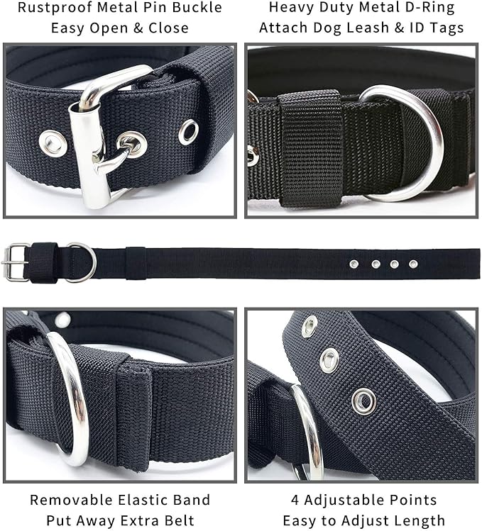 Heavy Duty Tactical Dog Collar - 1.5" Width Military Durable Thick Nylon with Adjustable Metal D Ring & Buckle Working Training K9 Collar for Medium Large Dogs (M(17"-20"), Black)