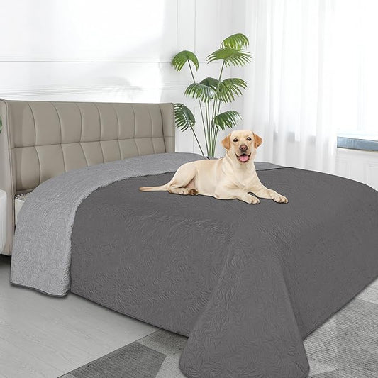 Easy-Going Waterproof Dog Bed Cover Reversible Leak Proof Pet Blanket Replacement Mat for Furniture Washable Couch Cover Sofa Cover for Dogs Cat(82x102 Inch, Gray/Light Gray)