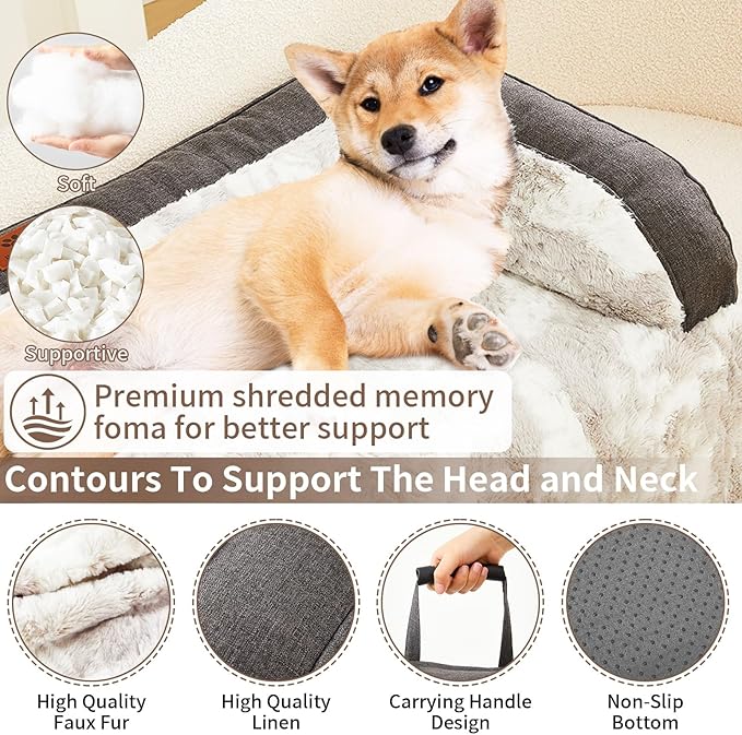 Calming Dog Couch Bed Mat, 35x31 Inch Waterproof Fluffy Sofa Cover, Furniture Protector with Handle, Removable and Washable Pet Bed for Small Medium Dogs and Cats (Grey)