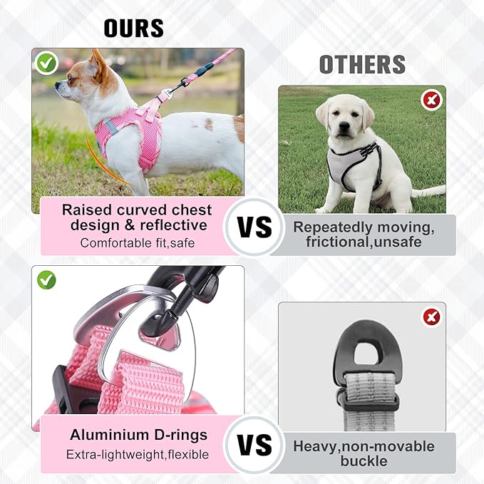BEAUTYZOO Dog Harness and Leash Set for Small Medium Dogs,No Pull Step-in Harness for Puppy S M Sized Dogs and Cats,Air Mesh Adjustable Breathable Soft No Chock Escape Proof Vest Harnesses,Pink XS