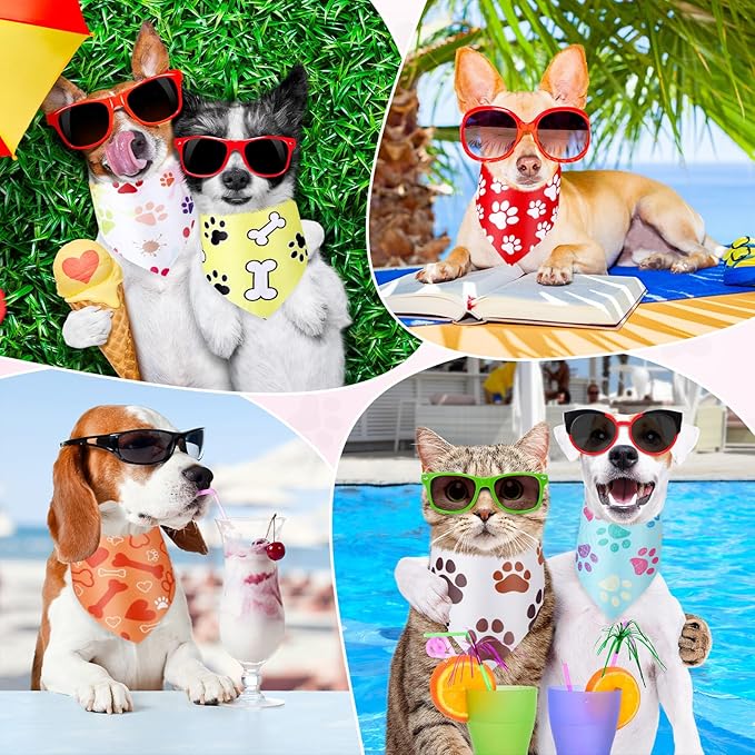 Abbylike 50 Pieces Paw Print Dog Bandanas Bulk Dog Bandanas for Pets Triangle Kerchief Bibs for Pet Cats Party Costume Accessories (25. 6 x 17. 7 x 17. 7 Inches)