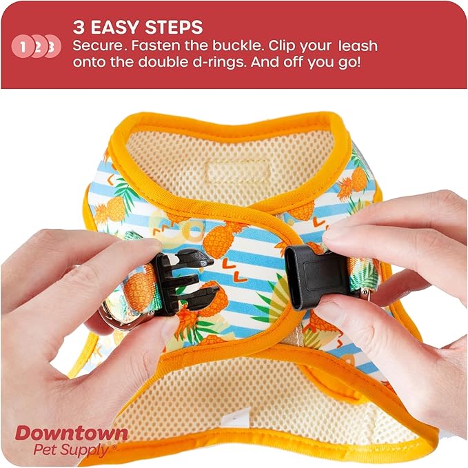 Downtown Pet Supply Step in Dog Harness for Small Dogs No Pull, Small, Pineapple - Adjustable Harness with Padded Mesh Fabric and Reflective Trim - Buckle Strap Harness for Dogs