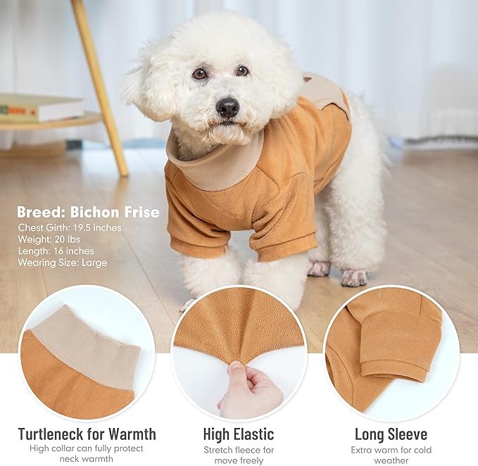 cyeollo 2 Pack Dog Sweaters for Large Dogs, Soft Turtleneck Large Dog Sweaters Male Female, Warm Dog Sweatshirt, Stretchy Comfortable Pullover Dog Winter Clothes, Khaki & Orange 2XL