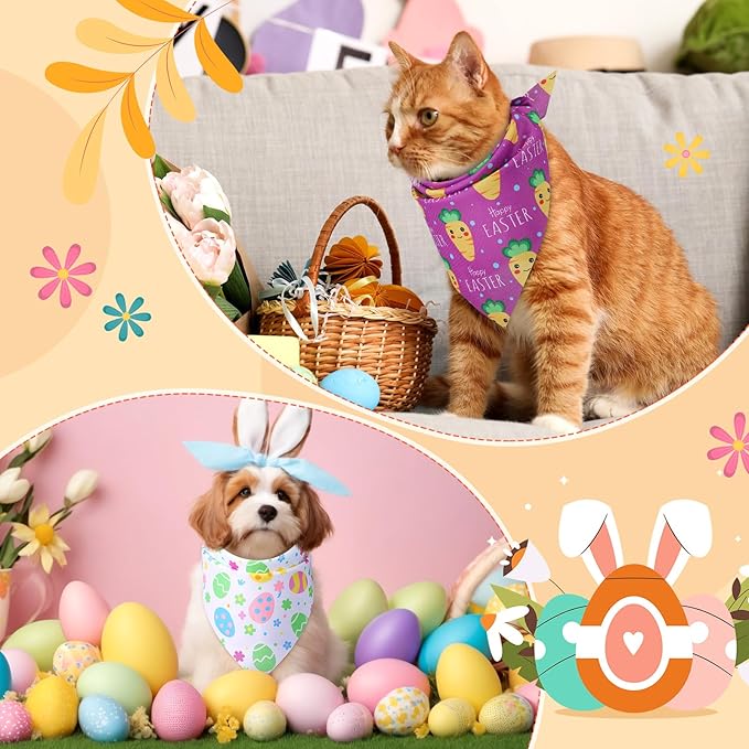 Preboun 50 Pcs Easter Dog Bandanas Bulk Bunny Dog Bandanas for Dogs Eggs Bibs Dog Scarf Easter Day Dog Bandanas for Easter Puppy Small Medium Large Dog Costume Accessories(25.6 X17.7 x 17.7 Inch)