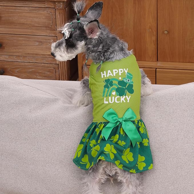 CuteBone Dog Mesh Dress St.Patrick's Day Puppy Sundress Pet Outfit Summer Fashion for Small Dogs Girl Cat Clothes BF42XXS-D