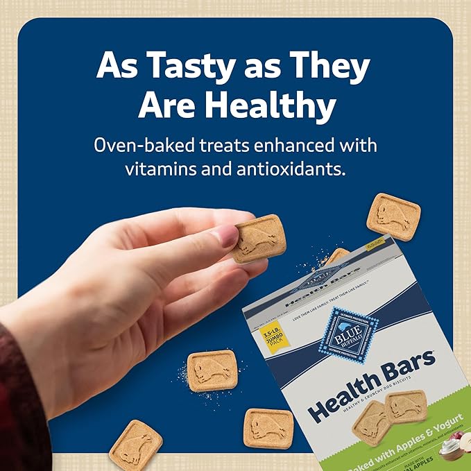 Blue Buffalo Health Bars Crunchy Dog Biscuits, Oven-Baked With Natural Ingredients, Apples & Yogurt, 3.5 lb Box