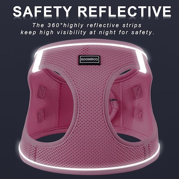 Dog Harness with Leash Set, No Pull Adjustable Reflective Step-in Puppy Pet Vest Harnesses for Small Medium Large Dogs and Cats,Rose Red M