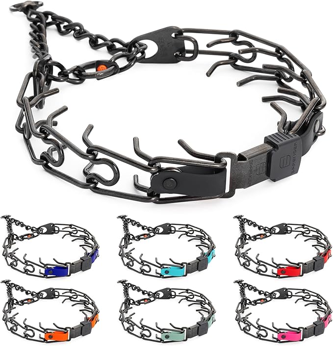 Herm Sprenger Black Stainless Steel Dog Collar with Quick Release ClicLock Buckle and Biothane Insert Training Collar Made in Germany (Black, 25in x 4.0mm(Neck Size up to21-22in))