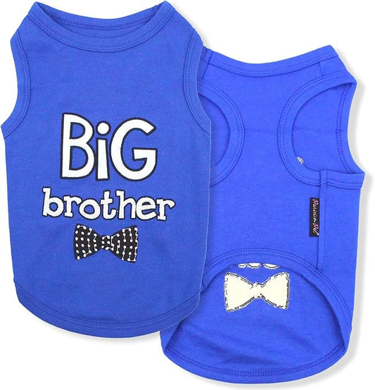 Parisian Pet Dog T-Shirt with Embroidered ' Big Brother ' Words - 100% Cotton, Sleeveless Pet Vest - Machine Washable Blue Dog Shirts for Small Dogs, S