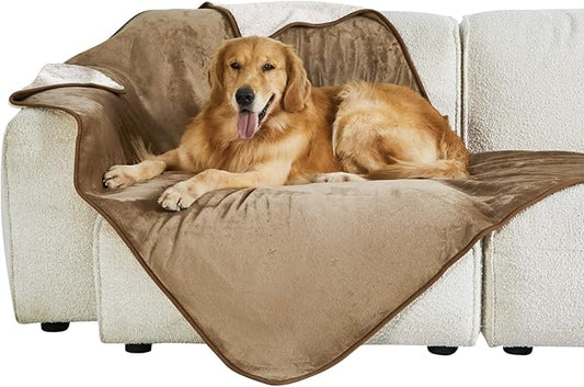 Bedsure Waterproof Dog Blankets for Extra Large Dogs - XL Cat Blanket Washable for Couch Protection, Sherpa Fleece Puppy Blanket, Soft Plush Reversible Throw Furniture Protector, 50"x60", Camel