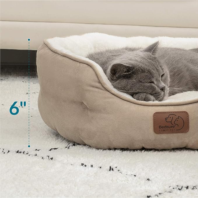Bedsure Dog Beds for Small Dogs - Round Cat Beds for Indoor Cats, Washable Pet Bed for Puppy and Kitten with Slip-Resistant Bottom, 20 Inches, Camel
