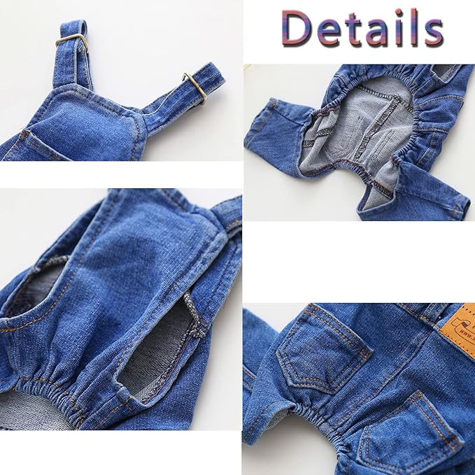Dog Shirts Clothes Dog Denim Jumpsuit Overalls, Fashion Pet Jean Overalls Apparel, Comfortable Puppy Costumes for Small Medium Dogs&Cat, Dog Denim Shirts, Shirt & Pant Sets, Pets Outfits (S)