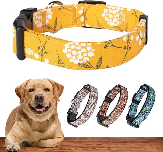 Dog Collar for Small Medium & Large Dogs - Heavy Duty Cotton, Long-Lasting, Adjustable and Durable Quick Release Collars Holiday Season - Spring Yellow
