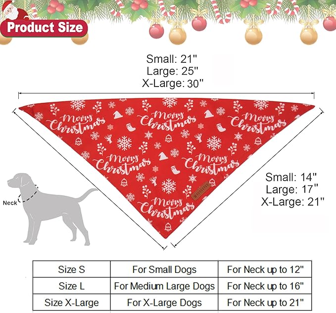 ADOGGYGO Dog Bandana Christmas Pet Scarf Bib Kerchief, Premium Durable Fabric, Multiple Sizes Offered, Red Green Christmas Bandanas Costumes for Small Dogs Cats Pets (Small)