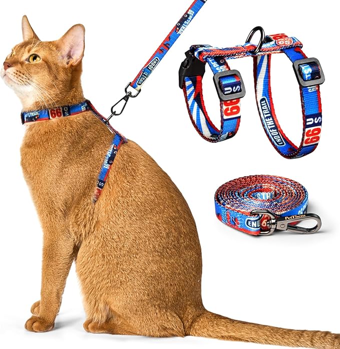 Cat Harness and Leash Set - Escape Proof Adjustable Cat Harness, Comfortable Soft Lightweight, Use Safe & Easy, Walking Travel Kitten Harness for Small Medium Large Cats (Trail 66 Blue)