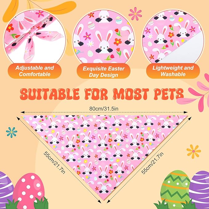 Preboun 50 Pcs Easter Dog Bandanas Bulk Bunny Dog Bandanas for Dogs Eggs Bibs Dog Scarf Easter Day Dog Bandanas for Easter Puppy Small Medium Large Dog Costume Accessories(31.5 x 21.7 x 21.7 Inch)