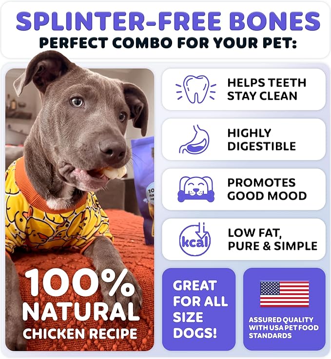 Chicken Wrapped Knotted Rawhide Bones - Dental Health Support, Long-Lasting, Grain Free Canine Treats - Low-Calorie & High-Protein Real Chicken Dog Chews, 24 oz