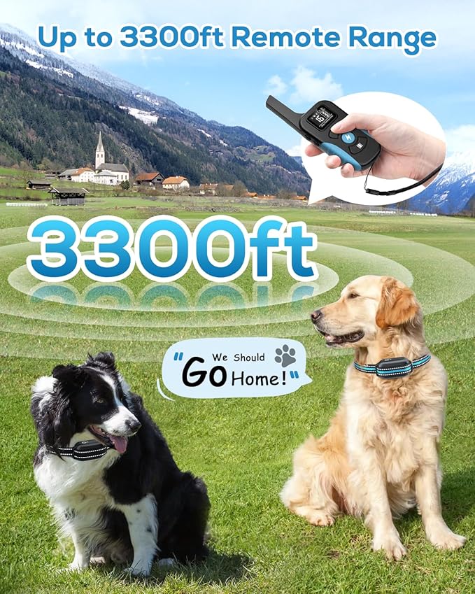 Dog Shock Collar for 2 Dogs (5-120lbs) 3300FT Dog Training Collar with Remote, Rechargeable E-Collar Waterproof Collars with 3 Training Modes for Large Medium Small Dog-Blue