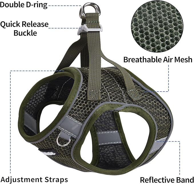 AIITLE Step in Dog Harness and Leash Set for Walking - Adjustable Dog Harness with Padded Vest for All Weather, Reflective Adjustable Pet Harness, Easy to Put on Small Dogs Army Green S
