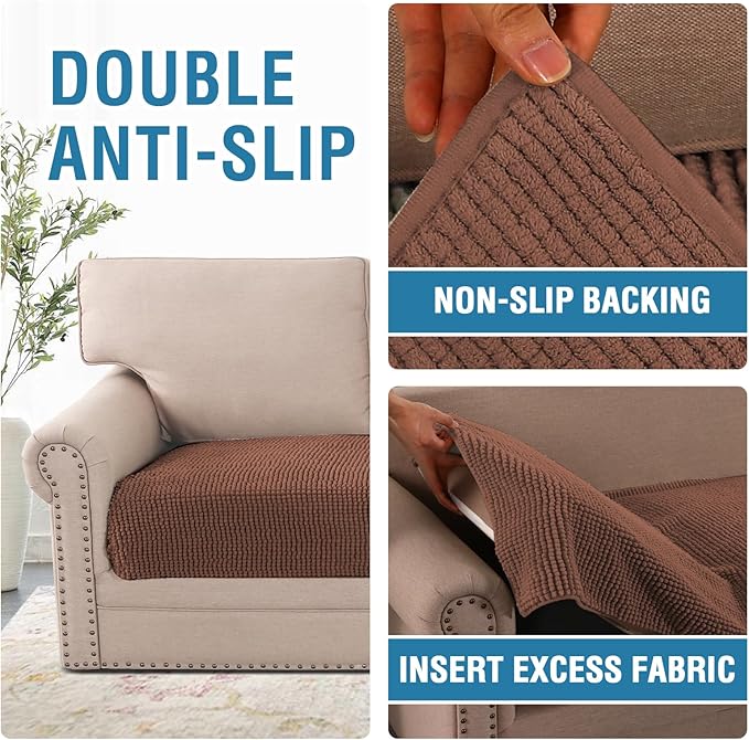 H.VERSAILTEX Plush Chenille Dog Bed Cover Thick Soft Sofa Cover for 3 Cushion Couch Anti Slip Couch Cover Furniture Protector for Dog, Pet, Cat (35" x 82", Caramel)