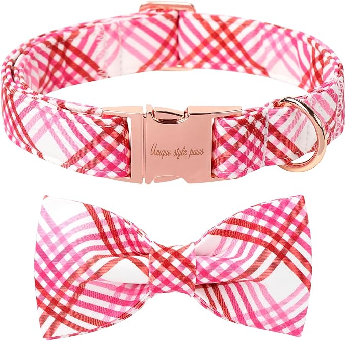 Unique style paws Cotton Dog Collar with Bow Spring Summer Collar with Red White Grid for Small Medium Large Boys Girls Dogs