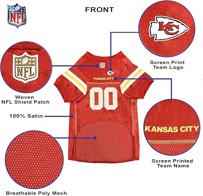 Pets First NFL Kansas City Chiefs Dog Jersey, Size Small - Best Football Jersey Costume for Dogs & Cats