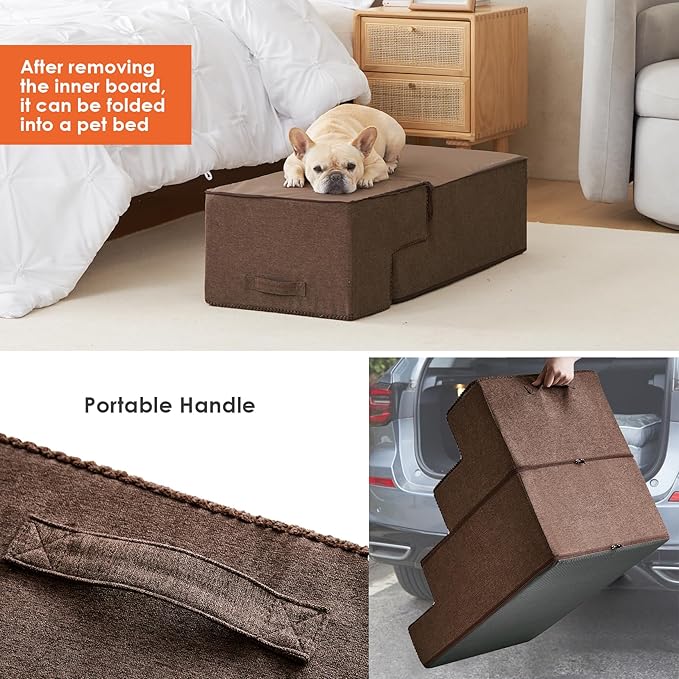 EHEYCIGA Dog Stairs for Bed 20”H, 4-Step Extra Wide Dog Steps for High Bed, Pet Steps for Small Dogs and Cats, Non-Slip Balanced Pet Ramp, Brown