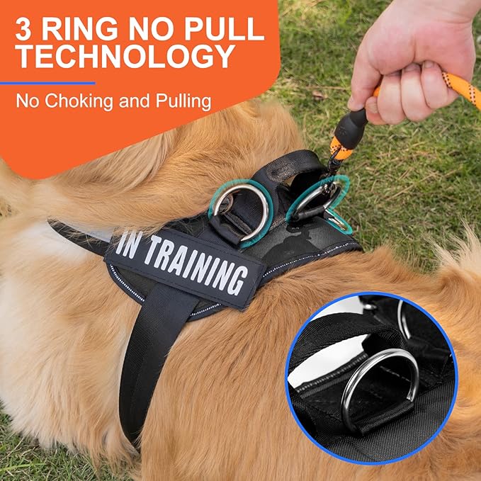Essential Dog Harness, No Pull Pet Harness with 3 Side Rings for Leash Placement, No Choke, Reflective, Adjustable Pet Vest, Easy On-Off & Improved Control Handle, Training, Walking, Running