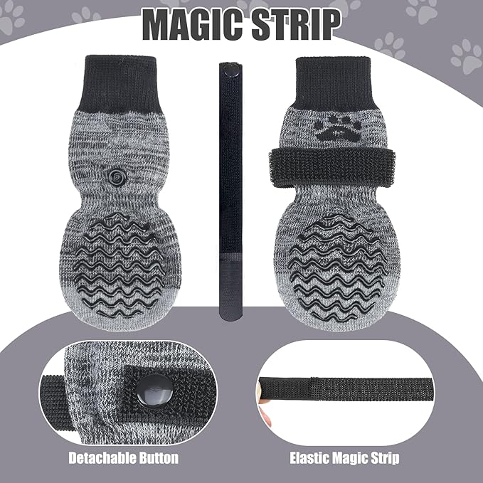 PUPTECK Non-Slip Dog Socks Double Sides Grips for Hardwood Floors Prevents Licking, Dog Shoes for Hot Pavement Booties for Senior Small Medium Large Dogs