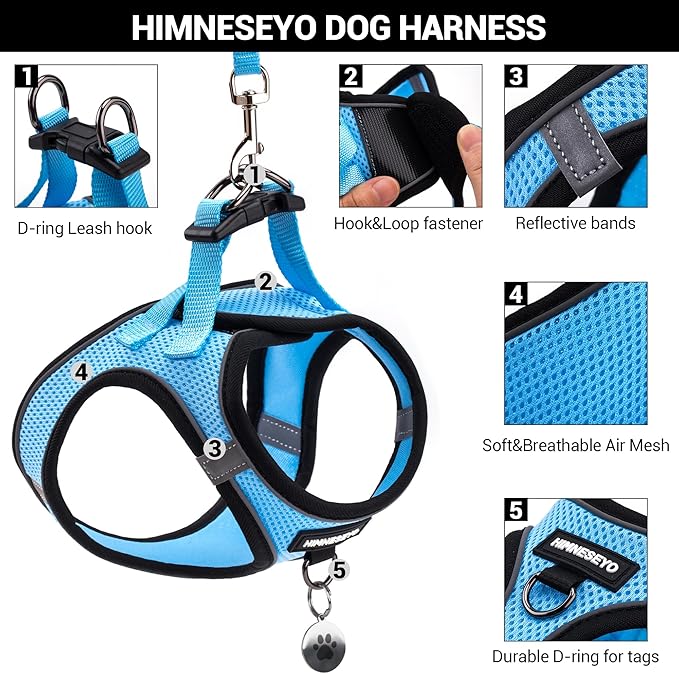 Dog Harness and Leash Set, Dog Harness for Dogs No Pull, No-Chock Step-in Reflective Breathable Lightweight Easy Walk Vest Harnesses with Safety Buckle for Small Medium Dogs, Cats (Light Blue, S)