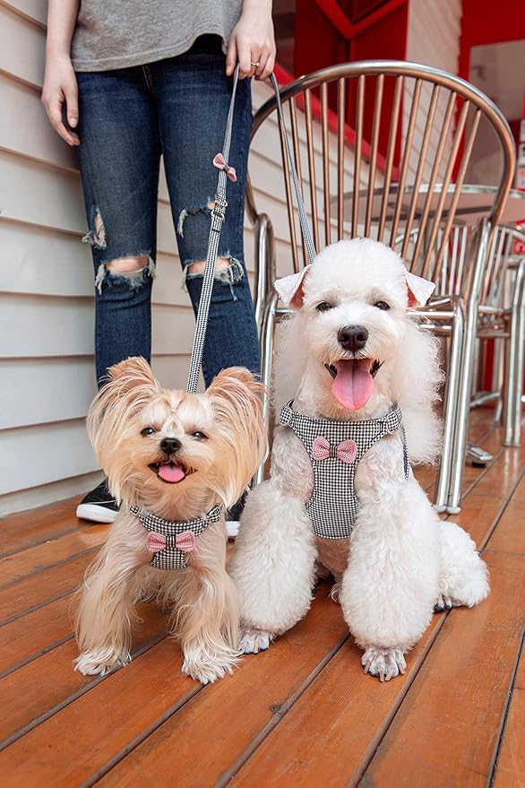 Puppytie No Pull Small Dog Harness with Multifunction Dog Leash,Lightweight Soft Adjustable No Choke Escape Proof Pet Harness Vest Pet Harness Vest,Knitted Black-White,S