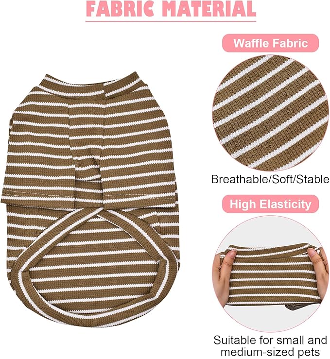 4 Pack Striped Dog Shirts Waffle Dog Clothes for Small Medium Dogs, Stretchy Dogs Boy Girl Dog T-Shirts Lightweight, Soft and Breathable Puppy Kitten Dog Shirts for Chihuahua