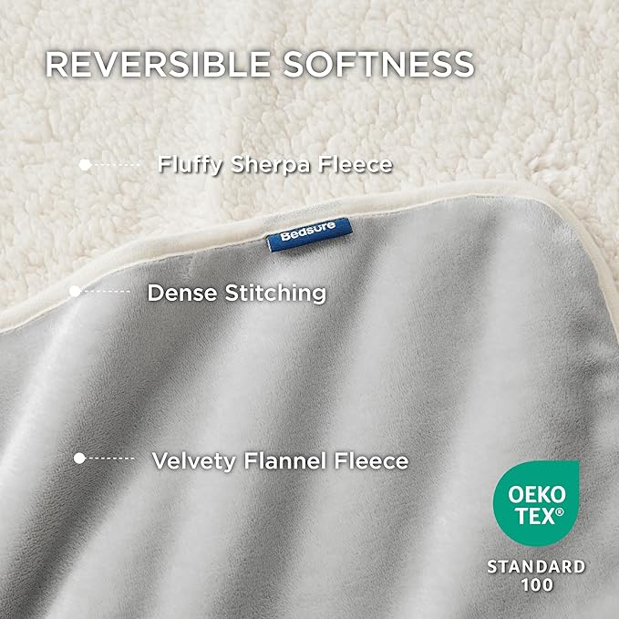 Bedsure Waterproof Blanket for Bed - Sherpa Fleece Waterproof Dog Blankets for Large Dogs, Pet Blankets for Bed/Couch/Dog Crate, Soft Plush Reversible Furniture Protector, King, 108"x86", Light Grey