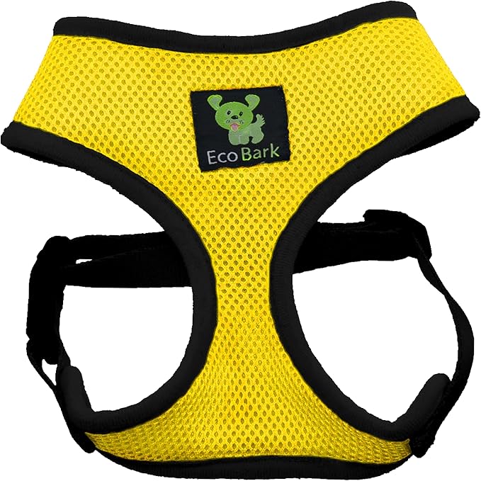 EcoBark Dog Harness - Eco-Friendly Max Comfort Harnesses - Luxurious Soft Mesh Halter - Over The Head Harness Vest- No Pull and No Choke for Puppy, Toy Breeds & Small Dogs (Medium, Yelow)