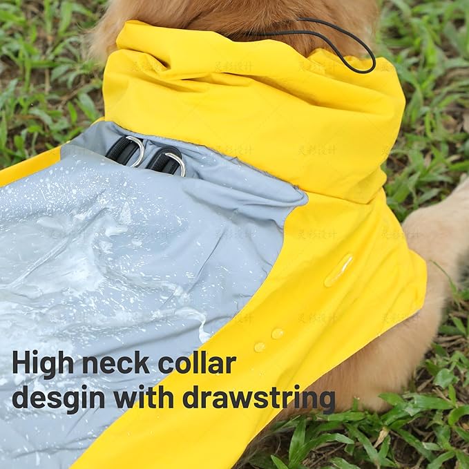 Dog Raincoat with Harness Built in,Outdoor Waterproof Puppy Rain Jacket for Small Dogs,Adjustable Waist by Strap Doggie Rain Coats,Yellow S