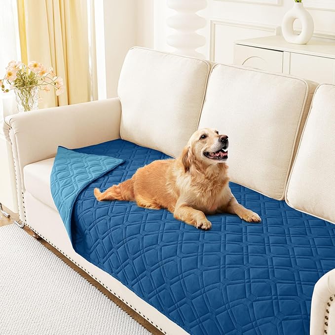 hyha Waterproof Dog Bed Blanket, Soft Pet Blankets, Waterproof Couch Cover for Dogs, Reversible Sofa Covers Washable for Furniture (30x70 Inch, Navy Blue/Blue)