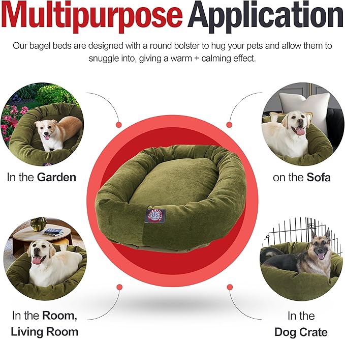 Majestic Pet 52 Inch Micro Velvet Calming Dog Bed Washable 52x35x11 (inch) – Cozy Soft Round Donut Dog Bed with Spine for Head Support - Pet Bed X- Large – Fern