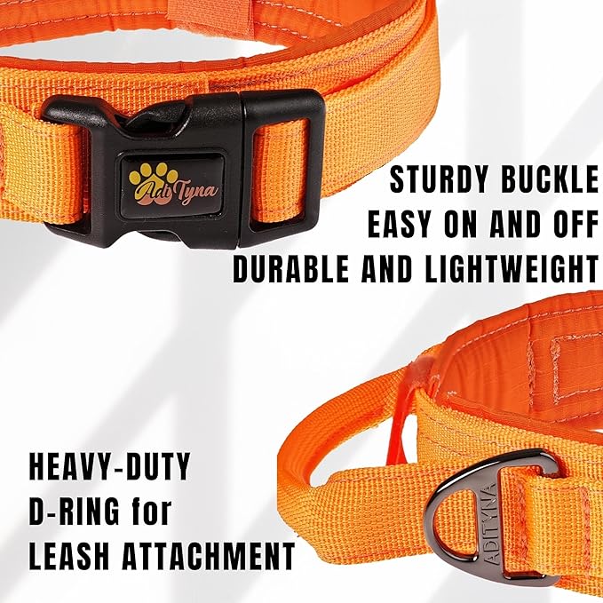 ADITYNA Tactical Dog Collar for Large Dogs - Soft Padded, Heavy Duty, Service, Adjustable, Military, K9 Collar with Handle for Training and Walking