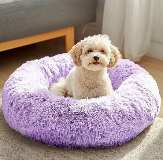JOLLYVOGUE Dog & Cat Bed, Calming Anti-Anxiety Pet Bed for Small Dogs, Fluffy Donut Cushion for Small and Medium Pets (24")