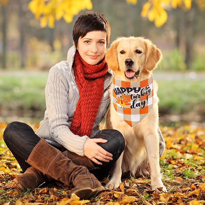 ADOGGYGO Thanksgiving Dog Bandana Fall Autumn Pet Bandana Reversible Triangle Bibs Scarf Accessories for Medium Large Dogs Pets (Large, Thanksgiving)