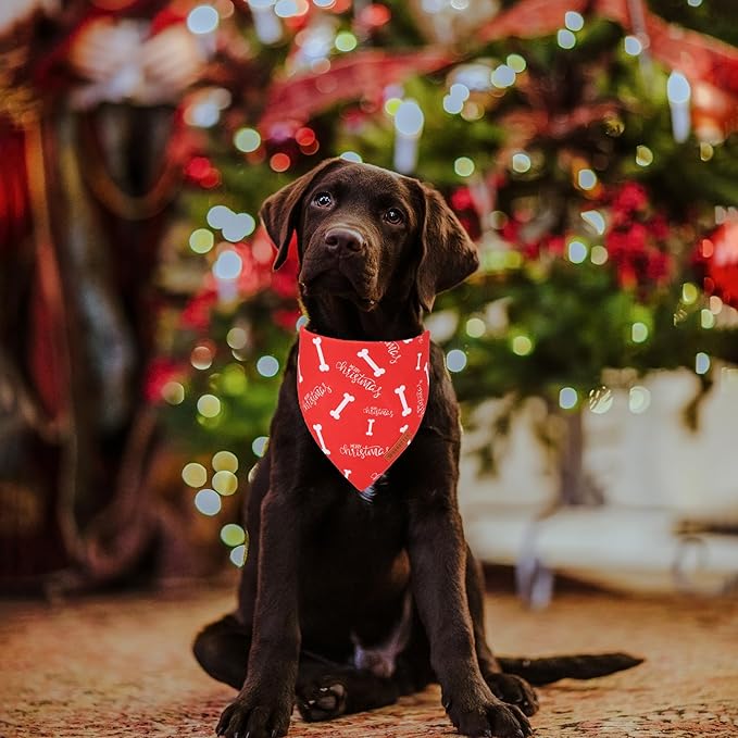 ADOGGYGO Christmas Dog Bandana, Premium Durable Fabric, Adjustable Fit Red Green Merry Christmas Bandanas for Medium Large Dogs Pets (Large)