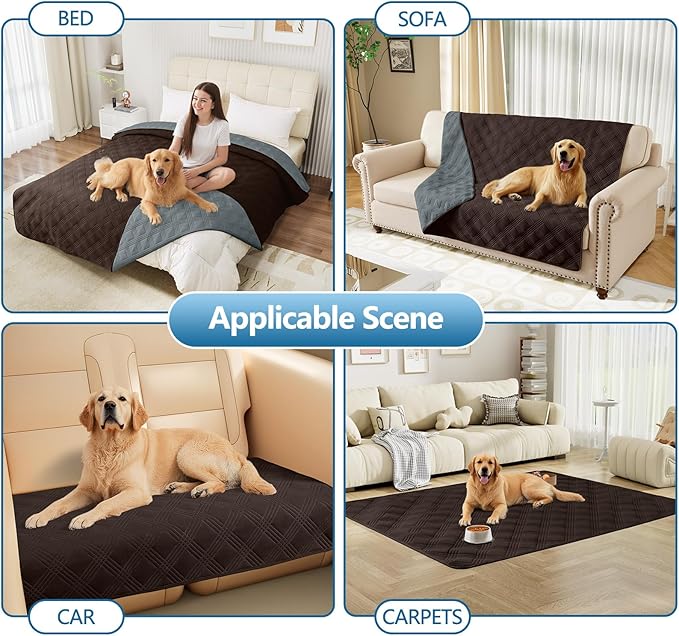 hyha Waterproof Dog Blanket, Reversible Pet Bed Blanket, Soft Sofa Couch Cover for Dogs Washable, Waterproof Pet Couch Covers for Sofa Puppy Cats Furniture Protector(82"x82", Chocolate/Dark Grey)