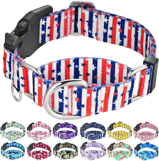 American Flag Martingale Collar 4th of July Star Holiday Dog Collar with Buckle Adjustable Pet Collars (Red Blue Patriotic Stripes, Large)